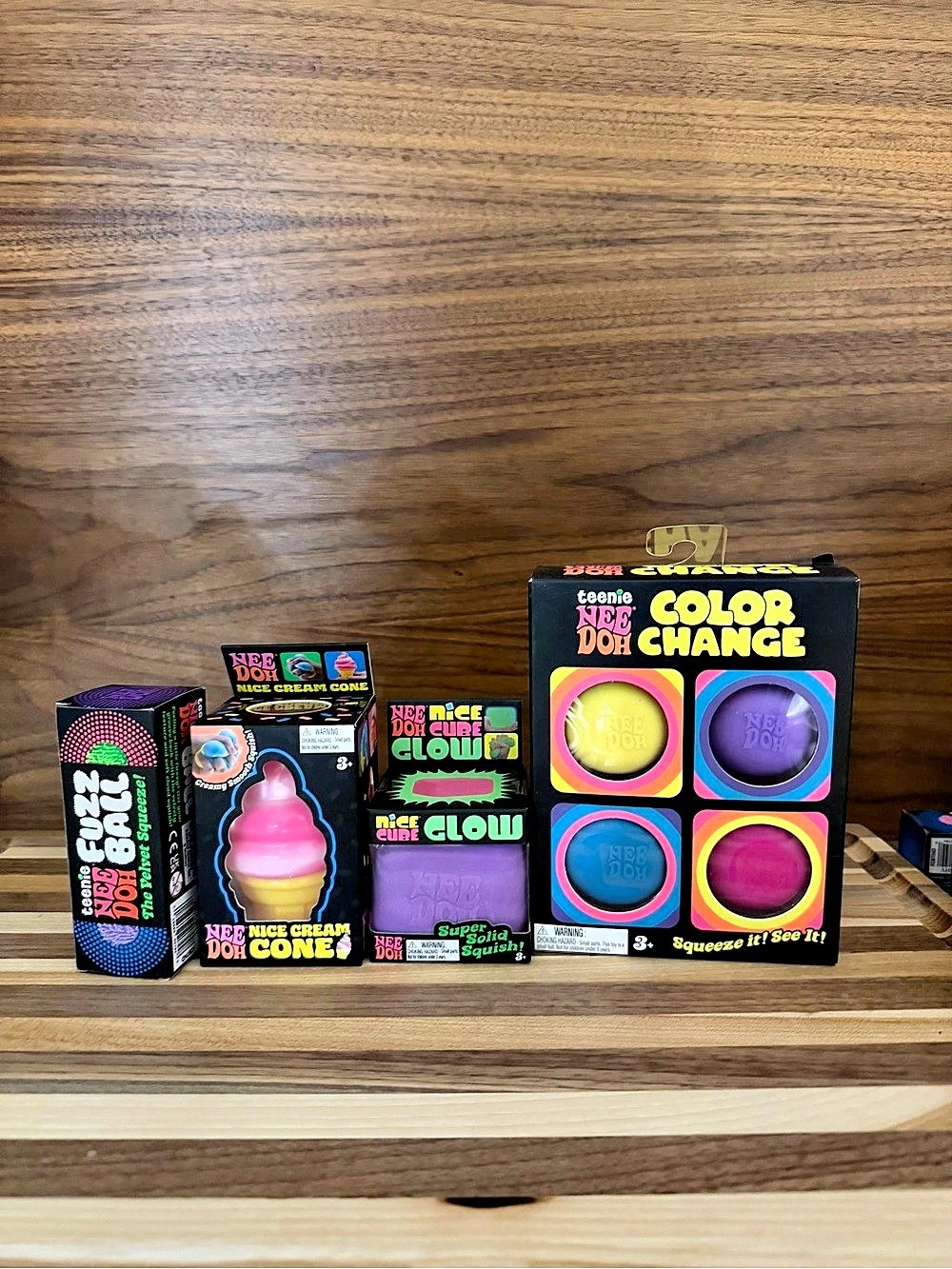 4 PCS NEEDOH Squishy BUNDLE, Ice Cream Cone, Mini Fuzz Ball, Nice Cube Glow and